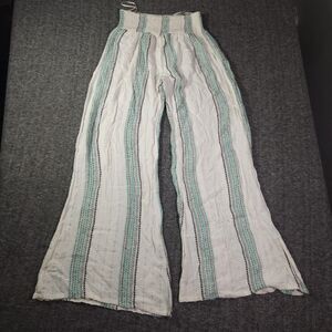 Elan Pants Womans XS White Striped Flowy Wide Leg High Rise Pull On Beach Lounge